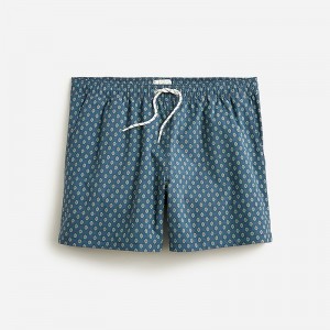 J.Crew 5" stretch swim trunk with ECONYL® nylon Diamond Flower Blue Gre Sale | 23CJABGFY