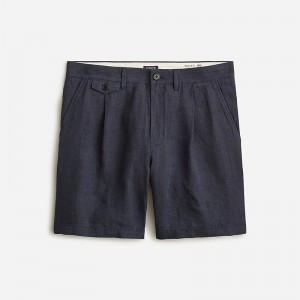 J.Crew 7.5'' pleated linen short Navy Black Factory Promo | 61LIPHWXO