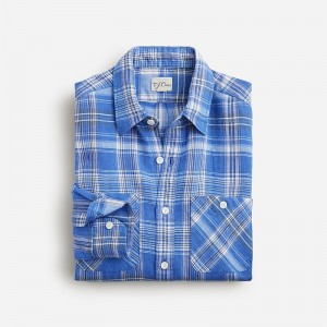 J.Crew Baird McNutt Irish linen two-pocket workshirt Bailie Runon Plaid Blue USA | 16HAUWRXP