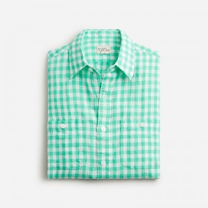 J.Crew Baird McNutt Irish linen two-pocket workshirt Kells Gingham Aqua Clearance | 36IYSTUPD