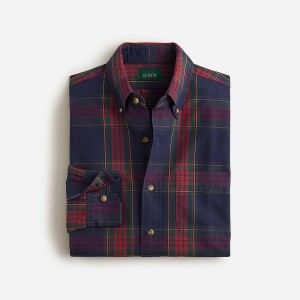 J.Crew Broken-in organic cotton oxford shirt Logan Plaid Navy Red Factory Outlet | 54UNFMHEV