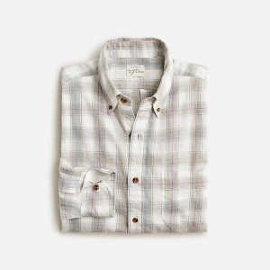 J.Crew Brushed twill shirt Perry Plaid Ivory Htr M Factory Outlet | 57NSWEXUK