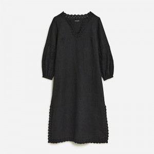 J.Crew Bungalow embroidered dress in linen Black Clearance | 31EFZOBHY