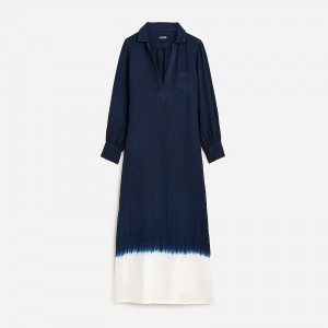 J.Crew Bungalow embroidered dress in linen Blue Dip Dye Clearance | 32VABCYJG