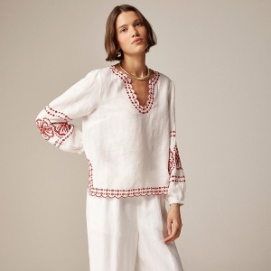 J.Crew Bungalow embroidered top in linen White Factory Promo | 61LCGXZAN