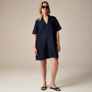 J.Crew Bungalow popover dress linen Navy Online | 83CNSQGWY