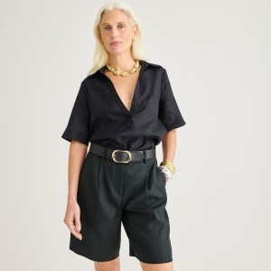 J.Crew Bungalow popover top in linen Black Clearance | 36FULTZCO