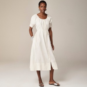 J.Crew Button-up midi dress in linen Natural Clearance | 40CVPIDWQ