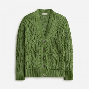 J.Crew Cable-knit cardigan sweater Faded Moss Clearance | 48SCZUTFB