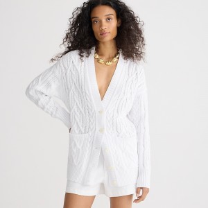 J.Crew Cable-knit cardigan sweater White Factory Promo | 65QKESTIC