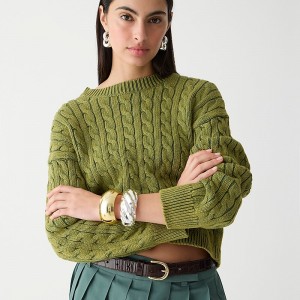 J.Crew Cable-knit cropped crewneck sweater Utility Green Outlet Online | 75APLWSUG