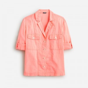 J.Crew Camp-collar shirt in featherweight linen blend Brilliant Peony Outlet | 94JPXUVCZ