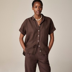 J.Crew Capitaine shirt in Baird McNutt Irish linen Deep Chocolate Clearance | 43RBLMUGY