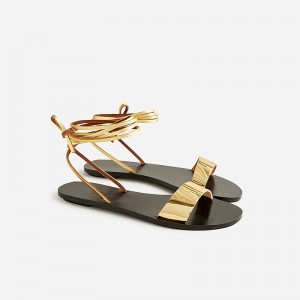 J.Crew Carsen made-in-Italy lace-up sandals in metallic leather Dark Gold Online | 07SZAVYTR