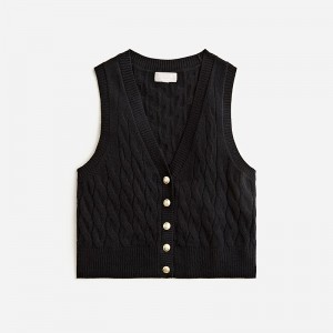 J.Crew Cashmere cropped cable-knit sweater-vest Black Clearance | 30JFYZDMB