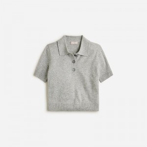 J.Crew Cashmere cropped sweater-polo Hthr Grey Factory Outlet | 59EBQWCUZ