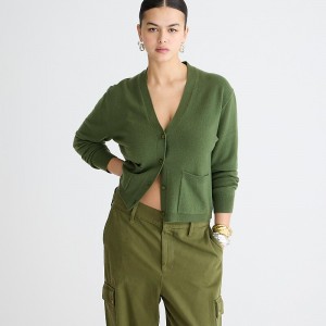 J.Crew Cashmere patch-pocket cardigan sweater Utility Green Clearance | 42WOXBEPY