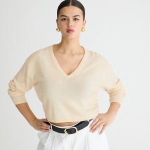 J.Crew Cashmere relaxed cropped V-neck sweater Hthr Muslin Clearance | 49XEYBPDU