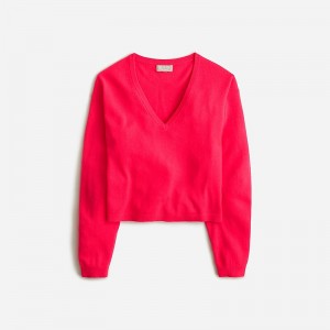 J.Crew Cashmere relaxed cropped V-neck sweater Neon Berry Red USA | 13ORWZXAM