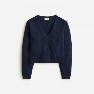 J.Crew Cashmere relaxed cropped V-neck sweater Navy Clearance | 39YXMVJZO