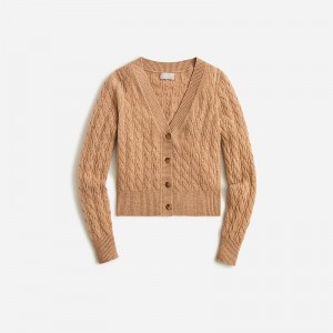 J.Crew Cashmere shrunken cable-knit V-neck cardigan sweater Hthr Camel Online | 86RNTBWZY