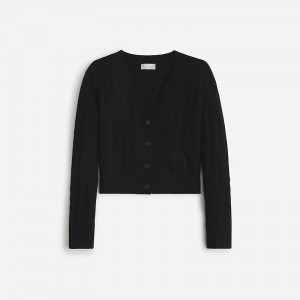 J.Crew Cashmere shrunken cable-knit V-neck cardigan sweater Black Clearance | 43VYGZAEO