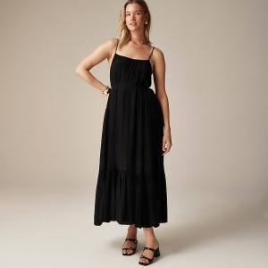 J.Crew Caspia dress crepe de chine Black Clearance | 41WABHYLX