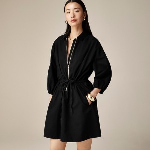 J.Crew Cinched zip-up dress in drapey cotton Black Online | 89VQCAMBG