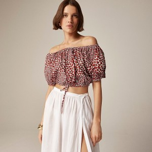 J.Crew Cinched-waist cropped top in cotton poplin Vintage Red Strawberry Factory Promo | 63MSBLVFZ