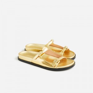 J.Crew Colbie buckle sandals in metallic leather Gold Factory Promo | 61FNKQACL