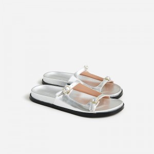 J.Crew Colbie buckle sandals in metallic leather Silver USA | 17SRGDQWH