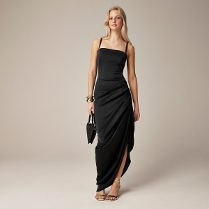 J.Crew Collection asymmetrical ruched dress in stretch satin Black Factory Outlet | 58WXRBMPF