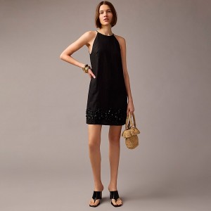 J.Crew Collection beaded linen mini dress Black Clearance | 47QGODNMW