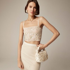 J.Crew Collection cropped sheer tank top with embellishments Sand Online | 08ZSAXLEV