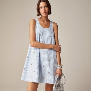 J.Crew Collection embellished shift dress in cotton poplin Soft Blue Bi Stripe Clearance | 31NVGZQPI