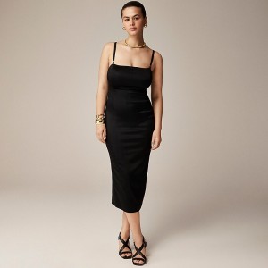 J.Crew Collection fitted midi dress in stretch satin Black Online | 85WTNZOBK