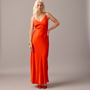 J.Crew Collection full-length V-neck slip dress in luster crepe Bold Red Clearance | 45RZFOKVS