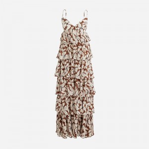 J.Crew Collection ruffle-tier dress in chiffon Chocolate Floral Sale | 28EVYIMXF