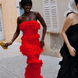 J.Crew Collection tiered ruffle dress in chiffon Vintage Red Outlet Online | 75IXVENYF