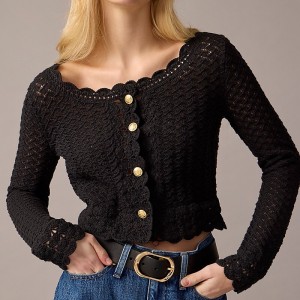 J.Crew Crochet cropped cardigan sweater Black Online | 87KIHGYDC