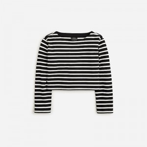 J.Crew Cropped boatneck T-shirt in mariner cotton Perfect Black Stripe Outlet | 91UCKIQLB