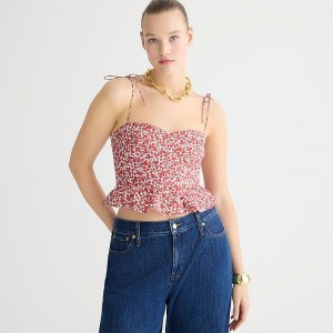 J.Crew Cropped bustier peplum top in Liberty® Eliza's Red fabric Elizas Red Outlet | 93TKRCBDA