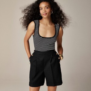 J.Crew Cropped fine rib scoopneck tank top Alexa Stripe Black Ivor Factory Promo | 63LKPNCHW