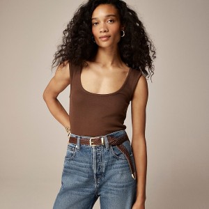 J.Crew Cropped fine rib scoopneck tank top Dark Fudge Factory Promo | 67JBUMXRN