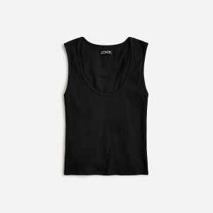 J.Crew Cropped fine rib scoopneck tank top Black Factory Promo | 67WDTYXIQ