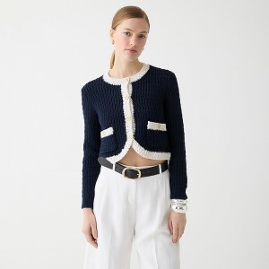 J.Crew Cropped sweater lady jacket with contrast trim Navy White Sale | 24LEIWSVT