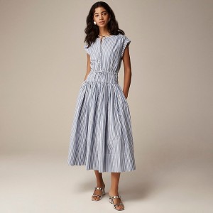 J.Crew Drop-waist midi dress cotton poplin Blue Outlet | 95HWRKNLJ