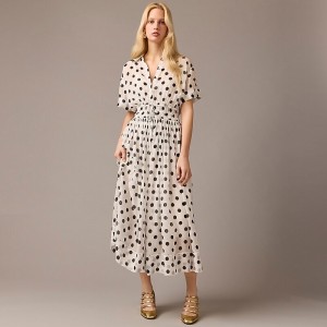 J.Crew Elena shirtdress chiffon Ivory Black Clearance | 34OWZKFIL