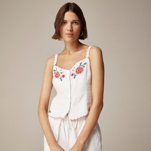 J.Crew Embroidered tank top in linen White Clearance | 47HGYKLBI