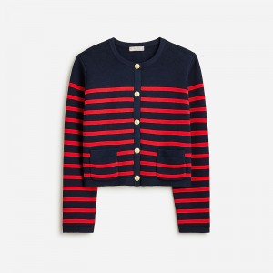 J.Crew Emilie sweater lady jacket with contrast trim Navy Vintage Red Clearance | 36QPSZDRY